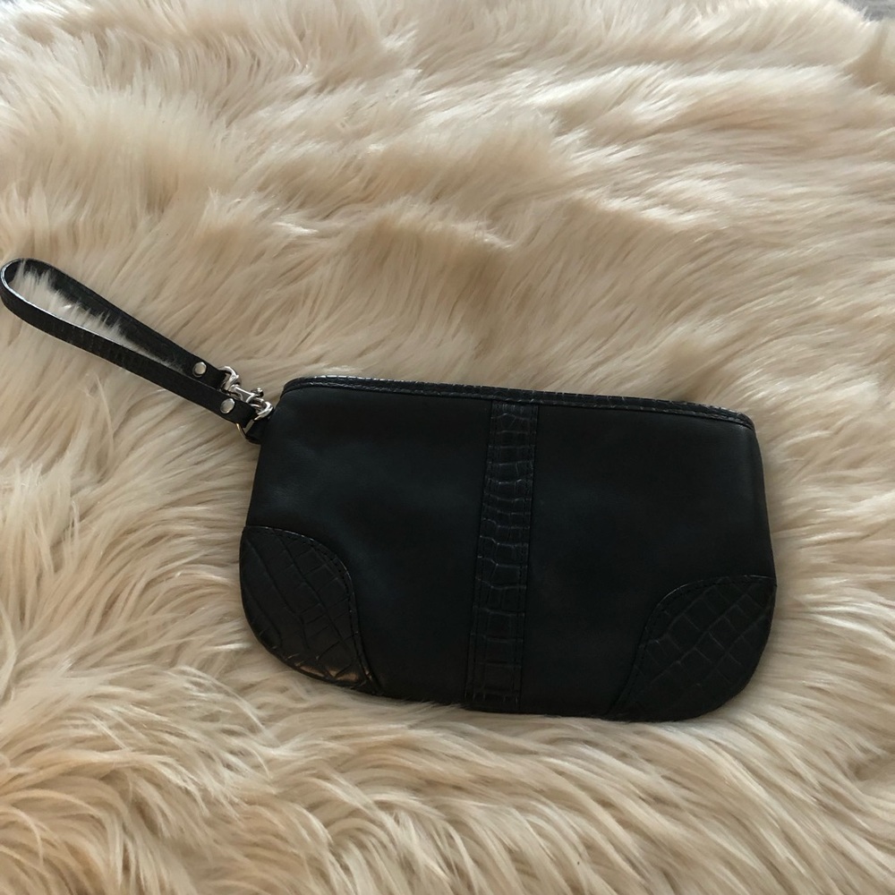 Levenger black leather and croco embossed wristlet